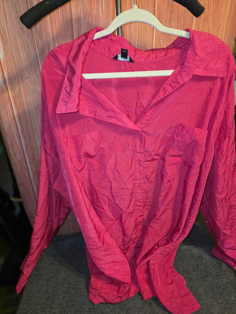 George Womens 4X 26W/28W Hot Pink Button Down Shirt Blouse Long Sleeve